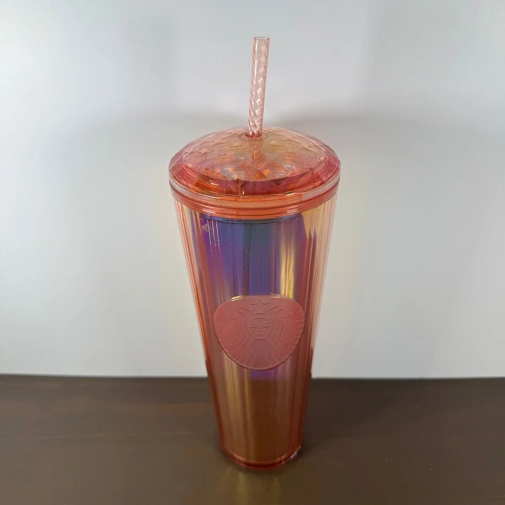 Starbucks Iridescent Sunset Orange Pleated Venti Tumbler 24oz Cold Cup Plastic